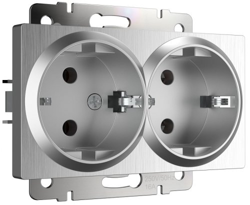 Розетка с заземлением без рамки Werkel 1-м. 2-мод. серебряный рифленый картинка